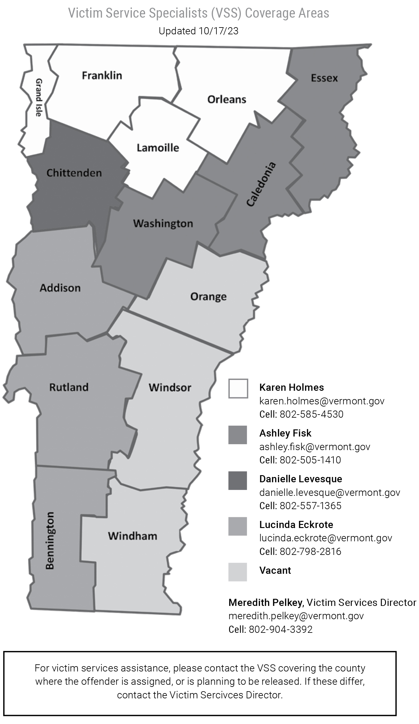 Map of Victim Service Specialists Coverage Areas. Click to access a larger version of the map.